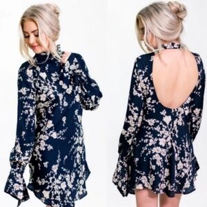 Free People Aries Floral Black Open Back Dress